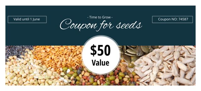 Organic Seeds Sale Offer in Blue Coupon 3.75x8.25in Šablona návrhu