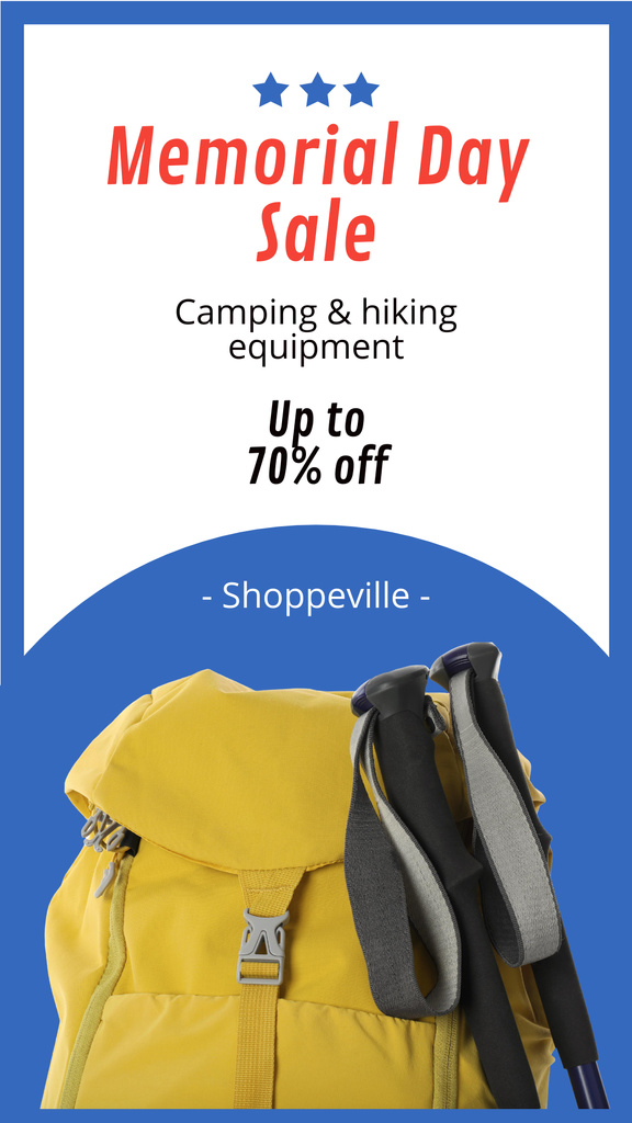 Memorial Day Sale Announcement with Yellow Backpack Instagram Story Design Template