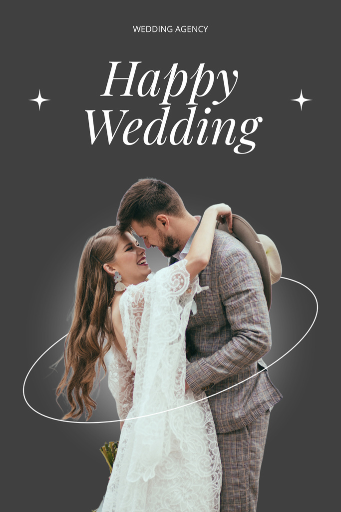 Wedding Agency Offer with Beautiful Loving Couple Pinterest Modelo de Design