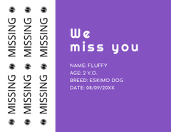 Lost Dog Information with White Puppy on Purple
