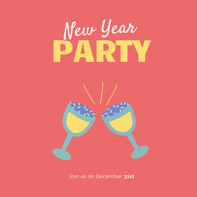 New Year Party Announcement with Glasses of Champagne Instagram Design Template