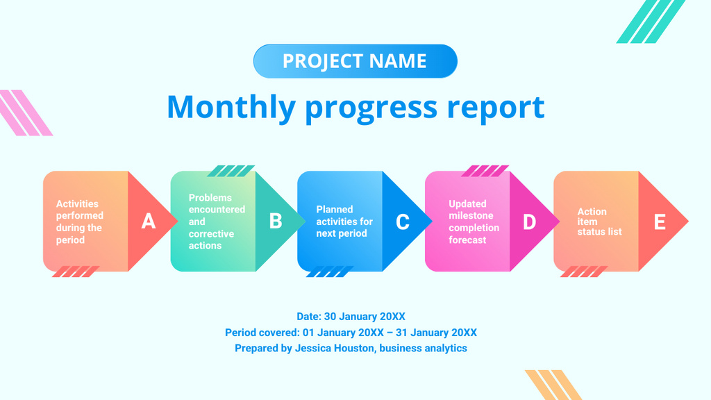 Monthly Progress Report Scheme Timelineデザインテンプレート