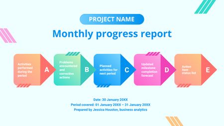 Szablon projektu Schemat miesięcznych raportów o postępach Timeline