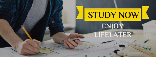 Student working with blueprints Facebook cover – шаблон для дизайна