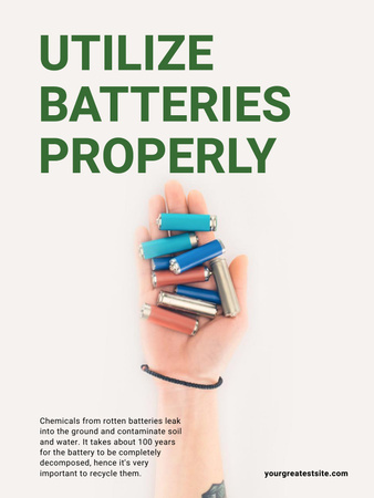 Utilization Guide Hand Holding Batteries Poster US Modelo de Design