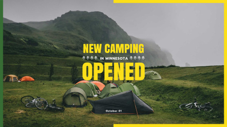 Camping Tour Offer Tents in Mountains FB event cover Design Template