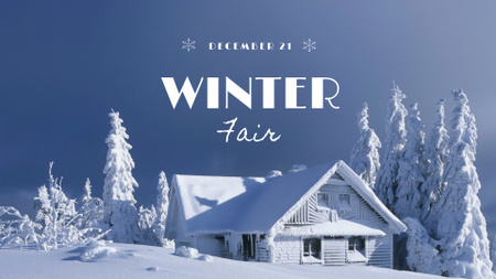 Winter Fair Announcement with Snowy House FB event cover Design Template