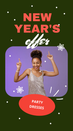 Designvorlage Frau im glänzenden Partykleid am Neujahrstag für Instagram Story