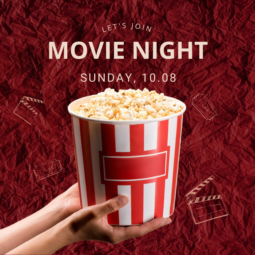 Ontwerpsjabloon van Instagram van Movie Night Announcement on Red