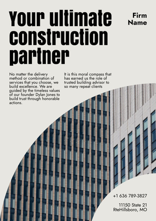 Construction Company Ad with Modern Business Buildings Poster Design Template