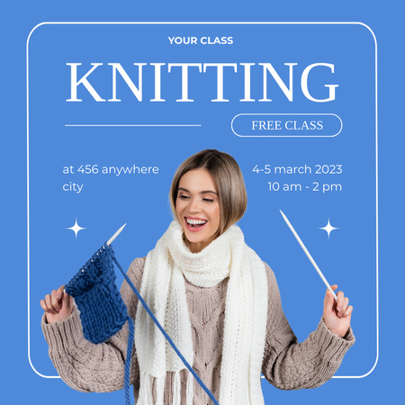 Knitting Class Announcement In Blue Instagram Modelo de Design