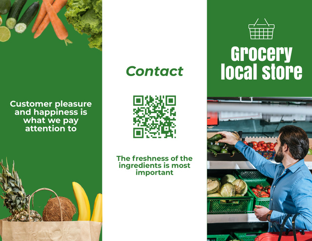 Local Grocery Store With Fruits In Bag Brochure 8.5x11in Tasarım Şablonu