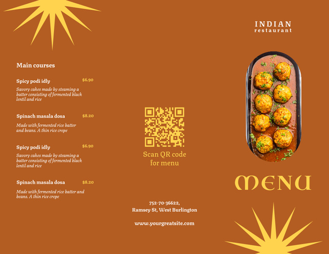 Tasty Indian Dish Menu Menu 11x8.5in Tri-Fold Tasarım Şablonu