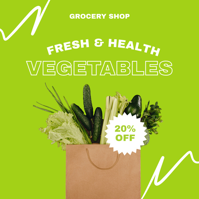Greens And Veggies In Paper Bag With Discount Instagram Design Template