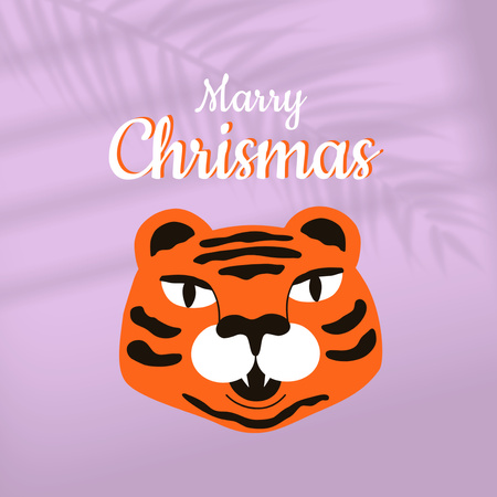 Cute Christmas Greeting with Tiger Instagram tervezősablon