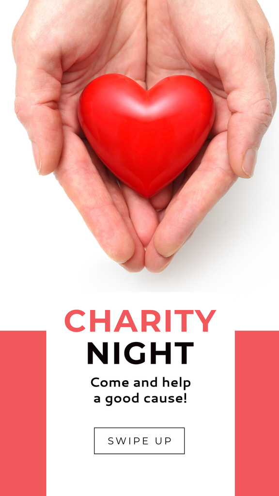 Charity Night Announcement with Red Heart in Hands Instagram Story Πρότυπο σχεδίασης