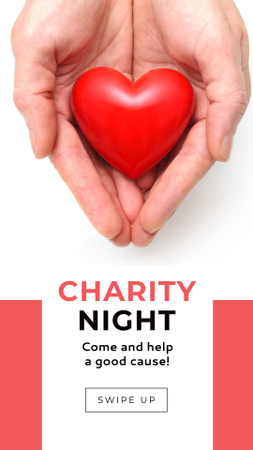 Plantilla de diseño de anuncio de noche de caridad con corazón rojo en las manos Instagram Story 