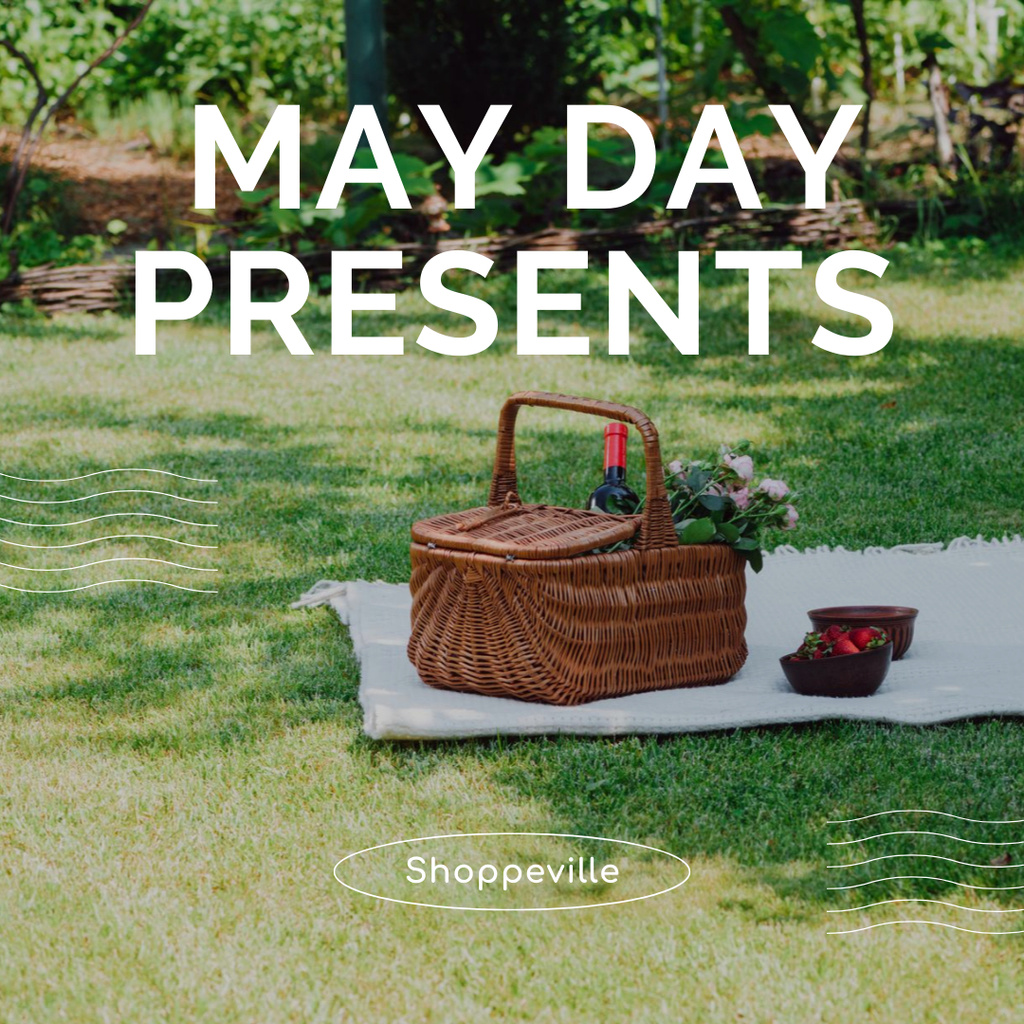 May Day Celebration Announcement with Picnic Basket Instagram tervezősablon