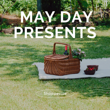May Day Celebration Announcement with Picnic Basket Instagram Design Template