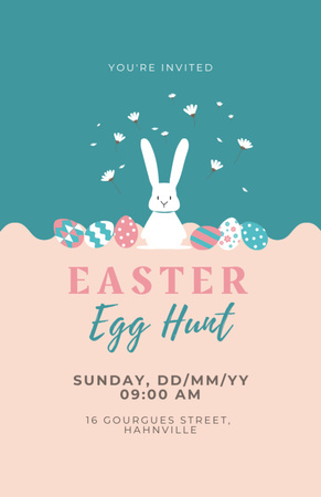 Platilla de diseño Easter Egg Hunt Announcement on Blue and Beige Invitation 5.5x8.5in