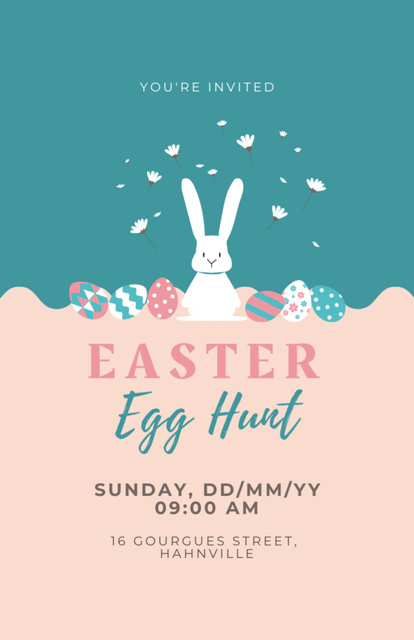 Easter Egg Hunt Announcement on Blue and Beige Invitation 5.5x8.5in tervezősablon