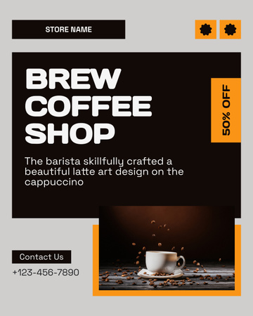 Template di design La squisita caffetteria offre bevande a metà prezzo Instagram Post Vertical