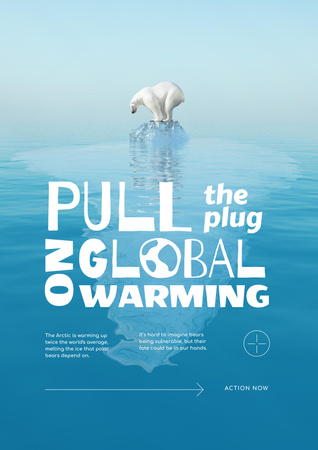 Global Warming Problem Awareness with Polar Bear Poster Modelo de Design