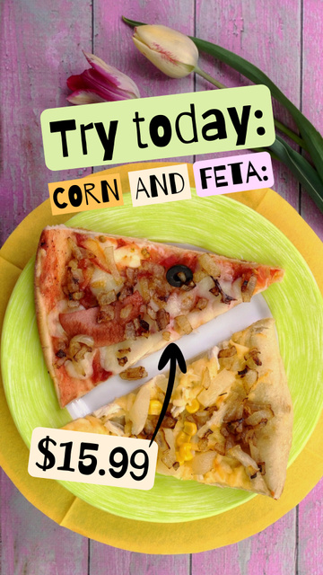 Savory Pizza With Corn and Feta Toppings Offer TikTok Video Šablona návrhu