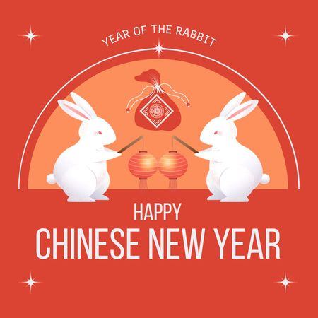 Happy New Year Greetings with Rabbits Instagram Design Template