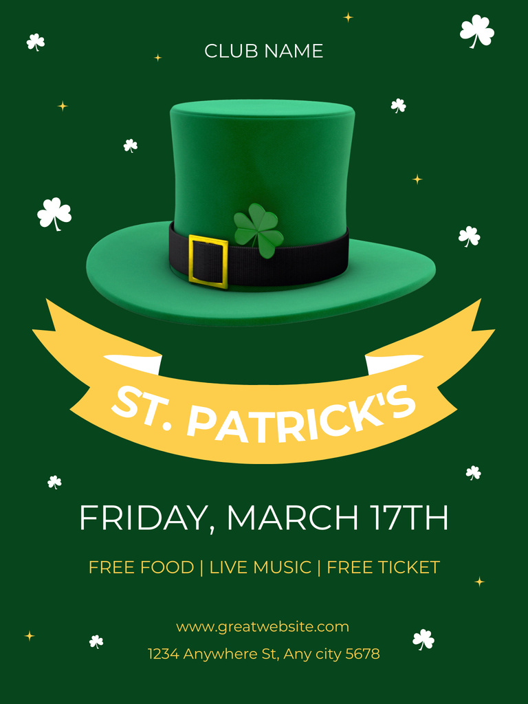 St. Patrick's Day Party Announcement Poster US Design Template