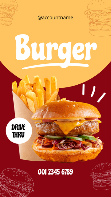Designvorlage Street Food Offer with Tasty Burger and French Fries für Instagram Story