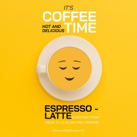 Coffee Shop Ad with Cute Face in Cup Instagram Modelo de Design