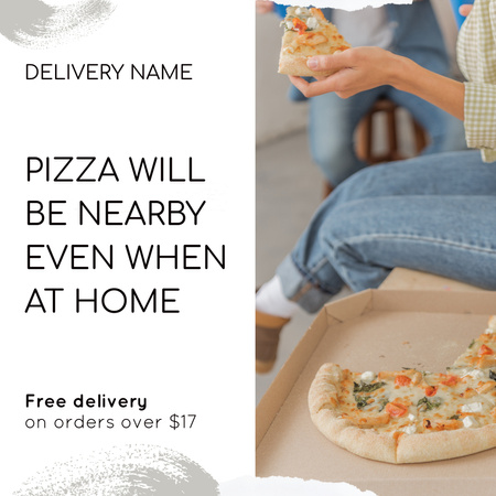 Designvorlage Appetitliches Pizza-Lieferangebot mit kostenloser Lieferung für Instagram