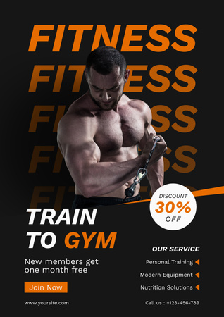 Muscular Bodybuilder Man for Fitness Center Advertisement Poster Design Template