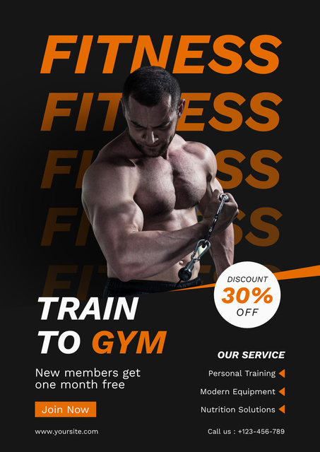 Muscular Bodybuilder Man for Fitness Center Advertisement Posterデザインテンプレート