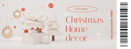 Christmas Home Decor Sale Offer with Cute Tree and Gifts Coupon Design Template