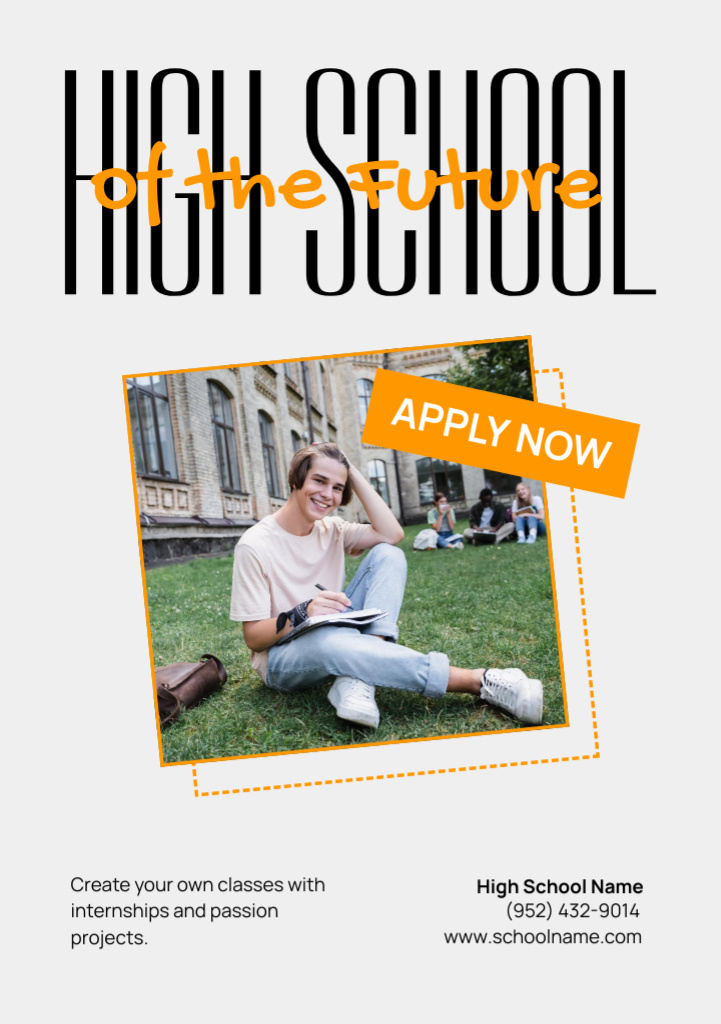 School Apply Announcement with Student on Lawn Flyer A5 – шаблон для дизайну