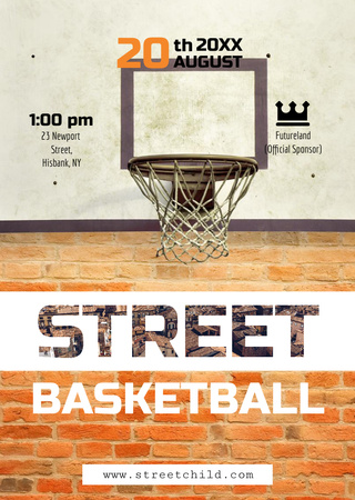 Ontwerpsjabloon van Flyer A6 van basketbalnet op straatbaan