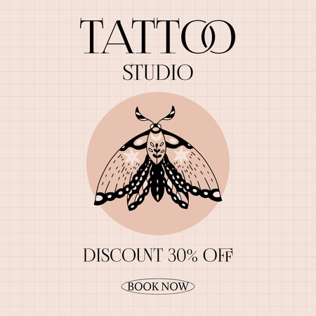 Plantilla de diseño de Hermosa oferta de estudio de tatuajes y mariposas con descuento Instagram 