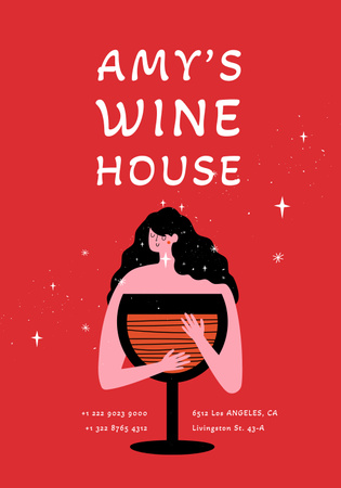 Platilla de diseño Illustration of Woman Holding Big Glass of Red Wine Poster 28x40in