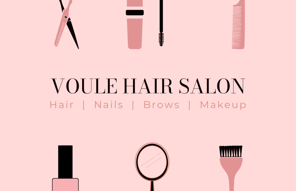 Modèle de visuel Beauty Salon Ad with Professional Hairdresser Set on Pink - Business Card 85x55mm