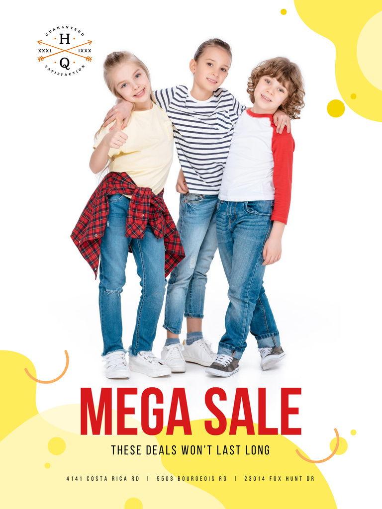 Platilla de diseño Awesome Clothes Mega Sale Offer with Happy Kids Poster US