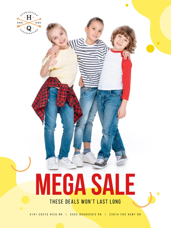Oferta de megavenda de roupas incríveis com crianças felizes Poster US Modelo de Design