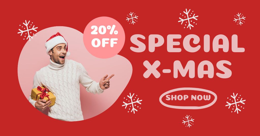 Man on Special X-mas Sale Red Facebook AD Design Template