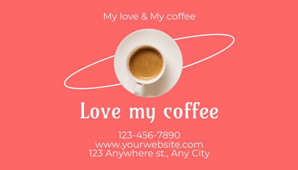 Coffee Shop Discount Offer on Bright Coral Layout Business Card USデザインテンプレート