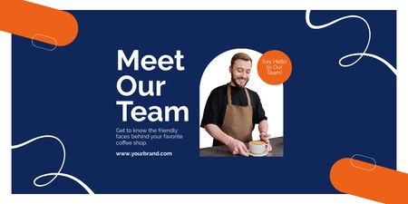 Coffee Shop Team Acquaintance And Barista With Customer Twitter Design Template