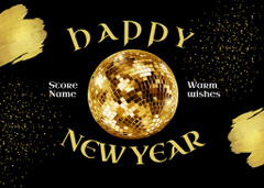 Bright New Year Holiday Greeting with Golden Disco Ball