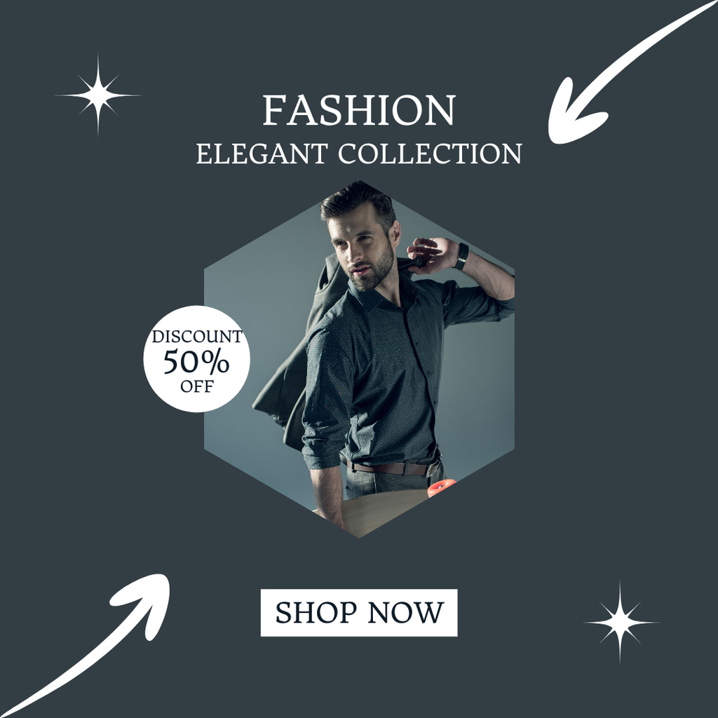 Discount on New Male Clothing Ad with Man in Business Suit Instagram Tasarım Şablonu