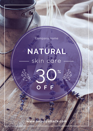 Natural Skincare Sale Ad with Lavender Soap Flyer A6 Design Template