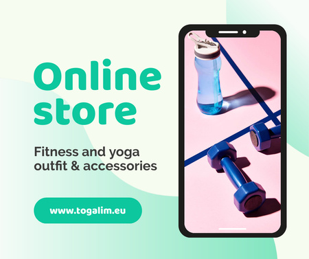 Online Store Ad with Fitness and Yoga accessories Facebookデザインテンプレート